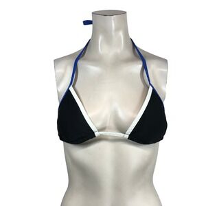 Aerie Triangle Bikini Top Black White Blue Colorblock Halter Swimwear Small NEW